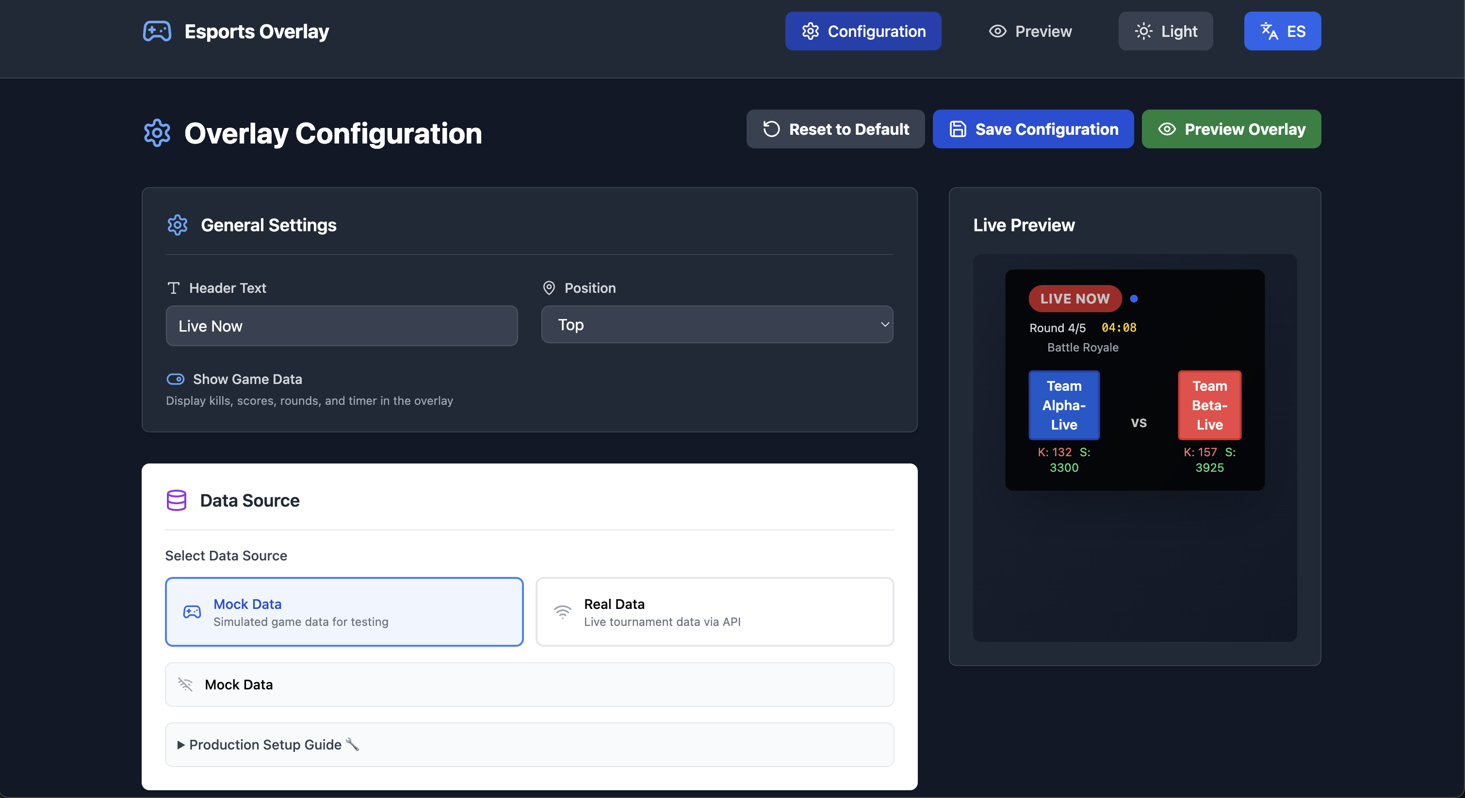 E-Sports Overlay: configurable live broadcast overlay
